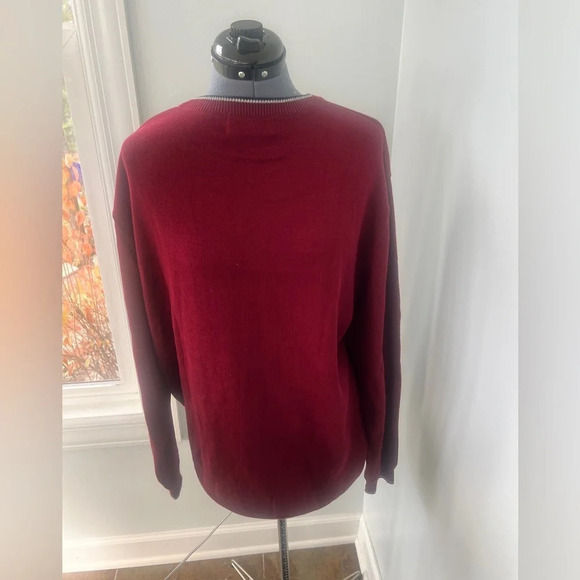 Ralph Lauren Chaps Men’s Large Burgundy 100% Cotton Crew Neck Navy / Gray NWOT - Picture 5 of 15